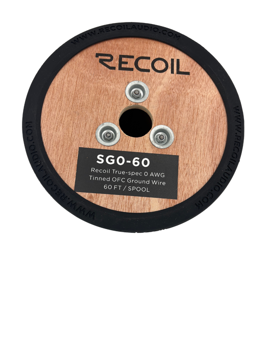 Recoil Audio - SG0-60 - TRUE-SPEC 0AWG TINED OFC SHINY BLACK PVC POWER WIRE, 60FT/WOODEN SPOOL