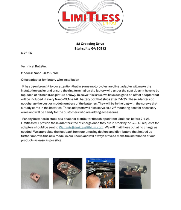 Limitless - Nano-OEM-27AH/MTN - Nano OEM Elite 27AH 2500W Motorcycle/Powersports W/Maintainer
