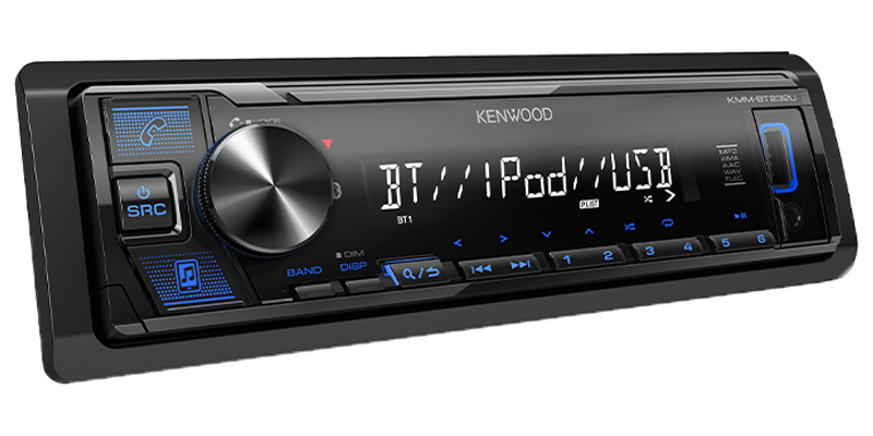 Kenwood - KMM-BT232U - Media Receiver with Bluetooth, Front USB & AUX, Blue Illumination, Short Chassis, (1)2.5V RCA Preout, Remote APP Ready
