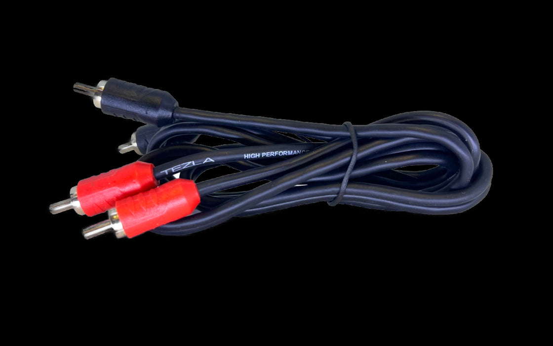 Tezla - TZV0RCA1.5 - 1.5ft 2 channels (2 male/ 2 female) RCA Cable. Standard RCA, black flexible PVC, copper conductor, injection plastic red & black terminal ends, no splitter