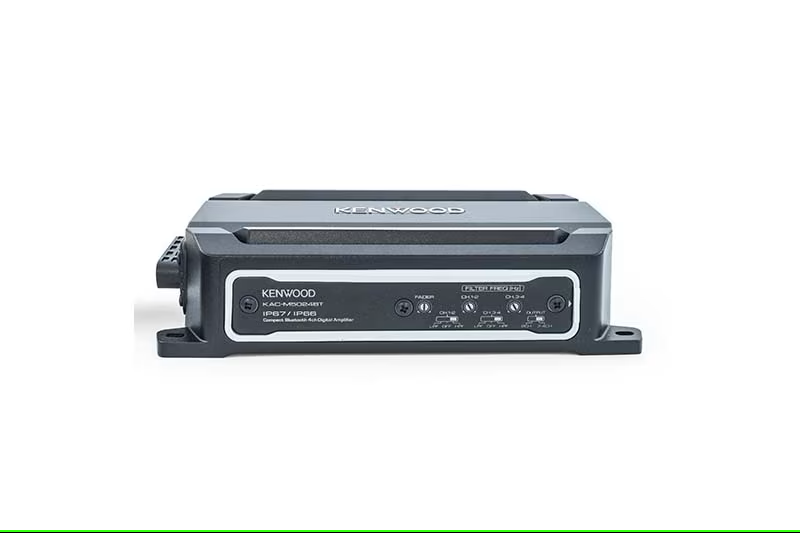 Kenwood - KAC-M5024BT - IP67/IP66 Waterproof Bluetooth Connected 4 Channel Compact Power Amplifier,  Wired Controller with Rotary Volume, 6 Selectable EQ Curves,  RCA Preout for System Expansion,  High-Pass & Low-Pass Filters (50-200Hz), 75W x 4 @ 2-ohms,