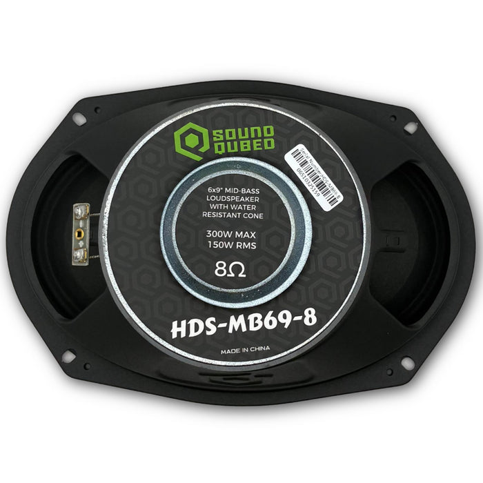 SoundQubed - HDS-MB69-8 - 6x9" midbass with dome cap WATER RESISTANT - 1.5" 8 ohm Voice Coil - 150w/300w
Frequency Response 60Hz - 10KHz