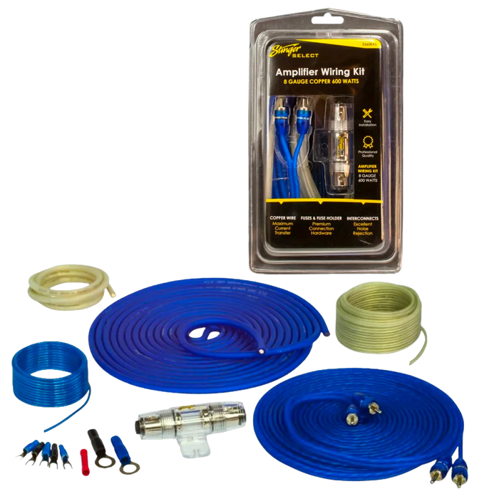 Stinger Select - SS600XS - 600W AMP KIT W/BLUE TWISTED RCA & SATIN ACC W/AGU FUSE STINGER SELECT