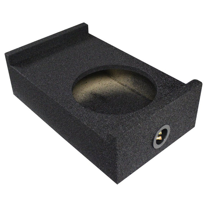 Q-Power - QBSHALLOW12 DF - Single 12" Sealed for Universal Downfire or Behind Seat  Finished with Durable Bed Liner Universal Truck Application Downfire Fits under the seat of most GMC/Chevy & Ford Trucks Air Space: 0.75 Cubic Feet  Mounting Depth: 5.75"