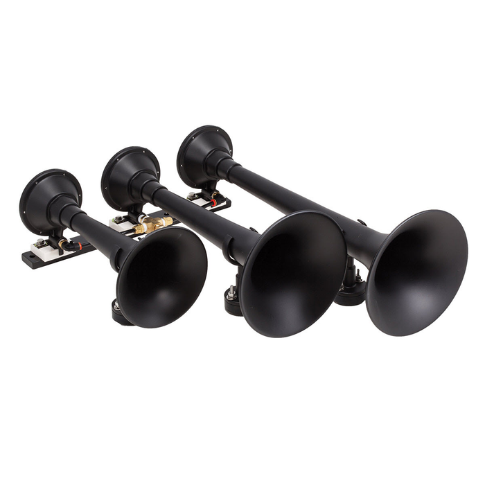 Kleinn - 730 - The Demon™ Black spun steel triple train horn with flat rack mount