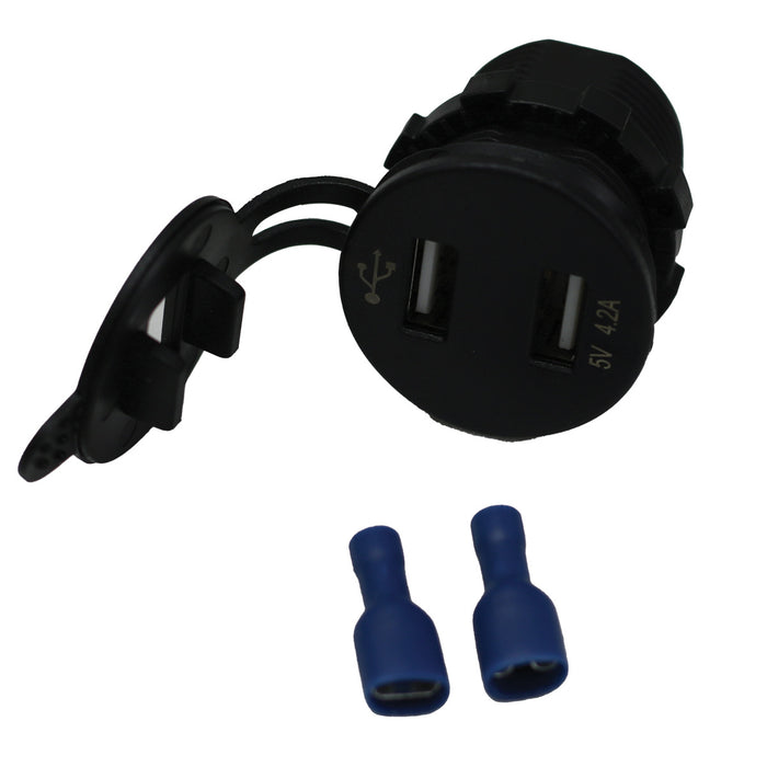Race Sport RS507971B - Dual port USB socket with voltmeter in Blue LED - 2 Port USB Socket 4.2A