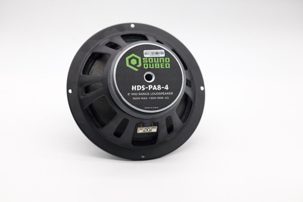 SoundQubed - HDS-PA8-4 - 8" midrange with dome cap - 1.5" 4 ohm Voice Coil - 150w/300w Frequency Response 120Hz - 12KHz