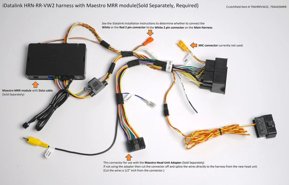 Maestro - HRN-HRR-VW2 - Radio replacement T-harness for for select Volkswagen vehicles 2016 and up